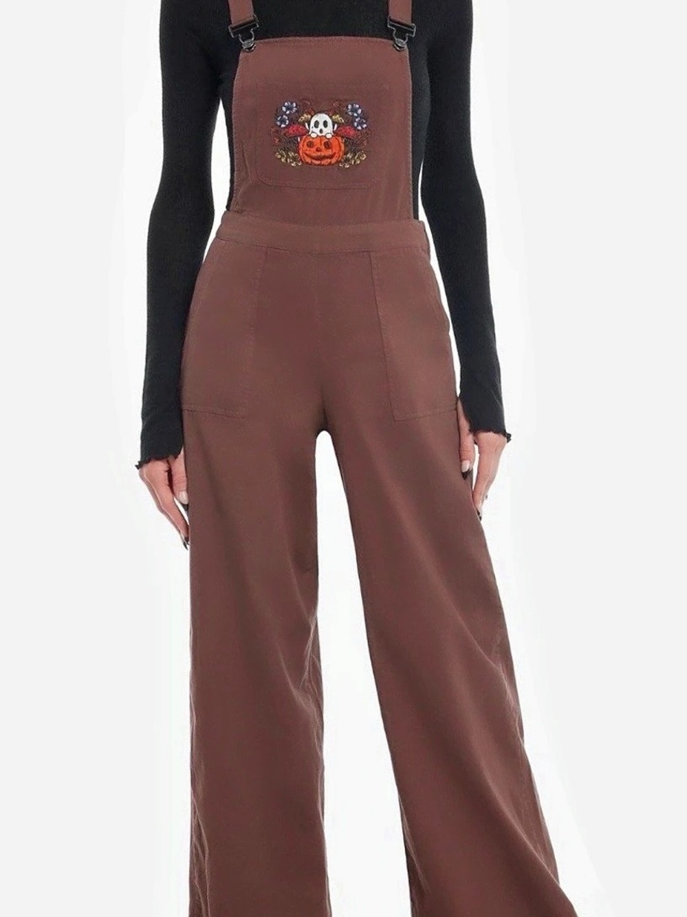 Hot Topic Wide Leg Overalls in Brown Size Large Halloween Ghost Pumpkin Patch